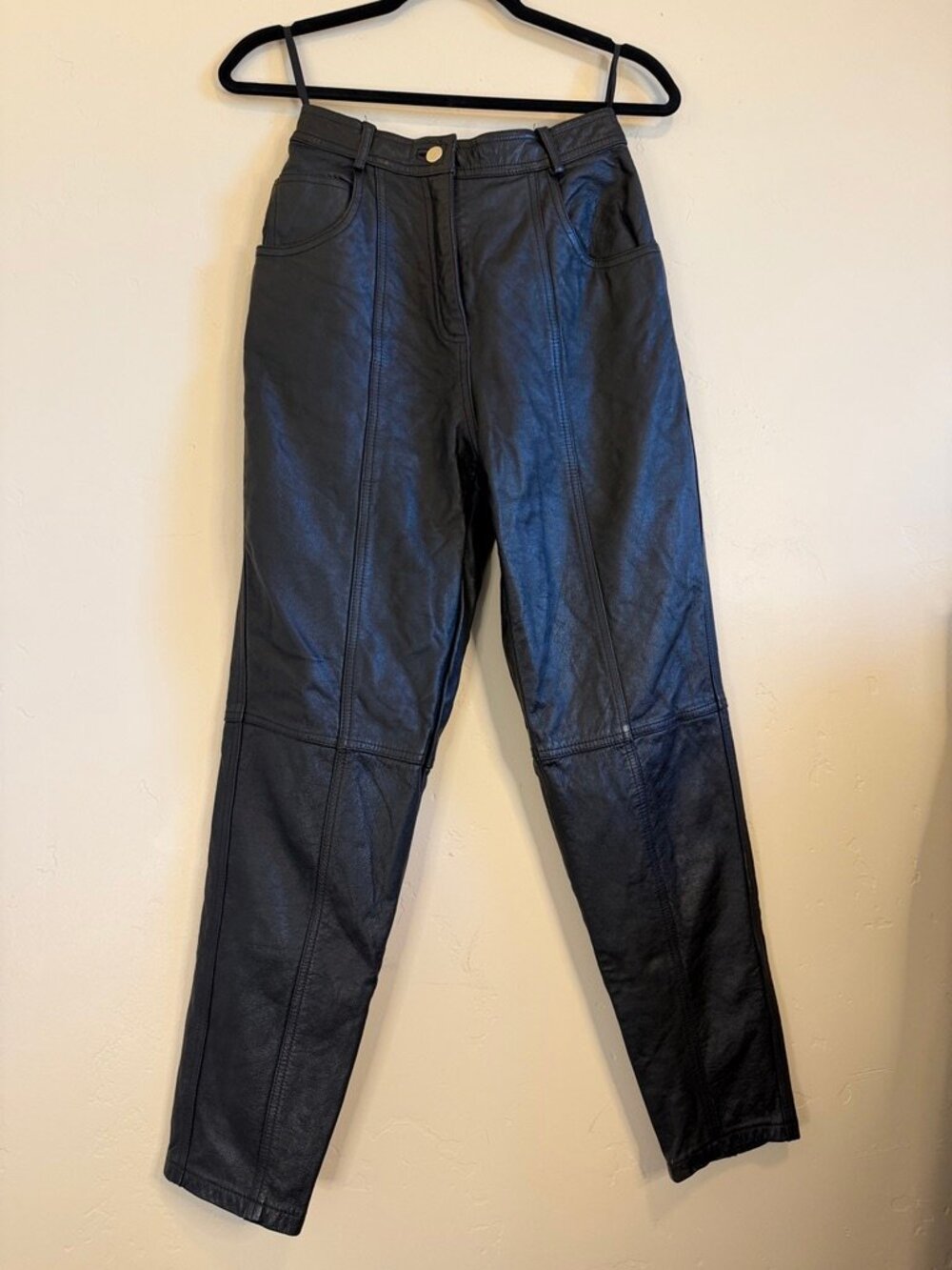 90's Vintage Together! Black Genuine Leather High Waist Pants Size 4